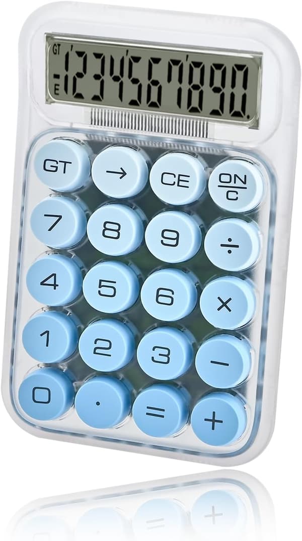 Skrivebordsregnemaskiner, farvemekanisk stor LCD, store knapper 10 cifre (blå)