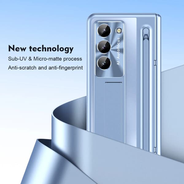 Fodral för Samsung Galaxy Z Fold7, med stativ & skärmskydd, fingeravtrycksavvisande Silver Compatible For Galaxy Z Fold7