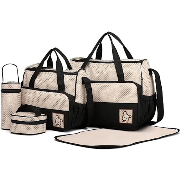 5 stk./sæt, Trendy Polka Dot Multifunktionel Mor Taske, Stor Kapacitet Crossbody Mor Taske - Sort