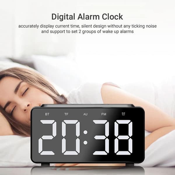 Coluna Bluetooth Bt510, LED digital väckarklocka telefon trådlös laddare (vit)