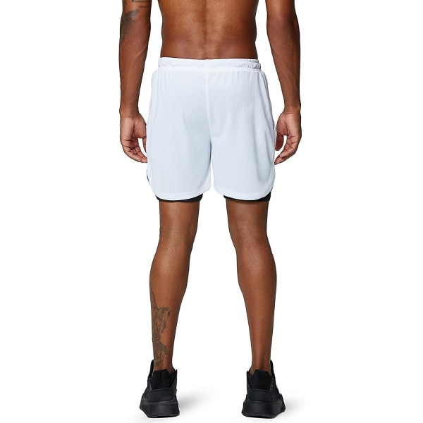 2 i 1 løpeshorts med telefonlomme treningsøkt Hurtigtørrende herreshorts 5 tommer White X-Large