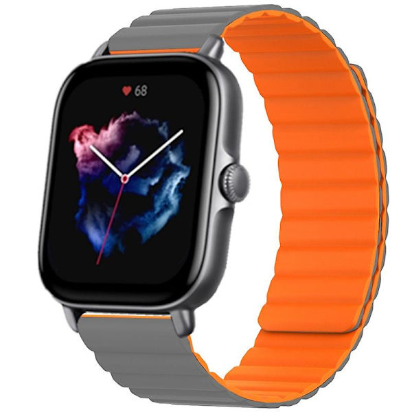 Silikoninen 20 mm:n magneettinen urheiluranneke Huami Amazfit Gts 4/3/2/1/mini -kellolle Grey Orange
