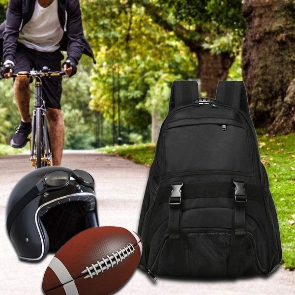 Fotbollsväskor för ungdomar - Sportryggsäckar för fotboll, basket, fotboll med bollhållare för pojkar, flickor - svart