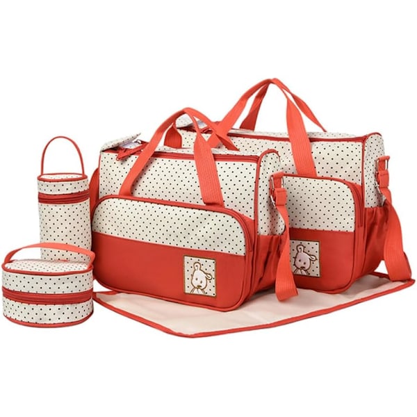 5 st/set, Trendig Prickig Multifunktionell Mammaväska, Stor Kapacitet Crossbody Mammaväska - Röd