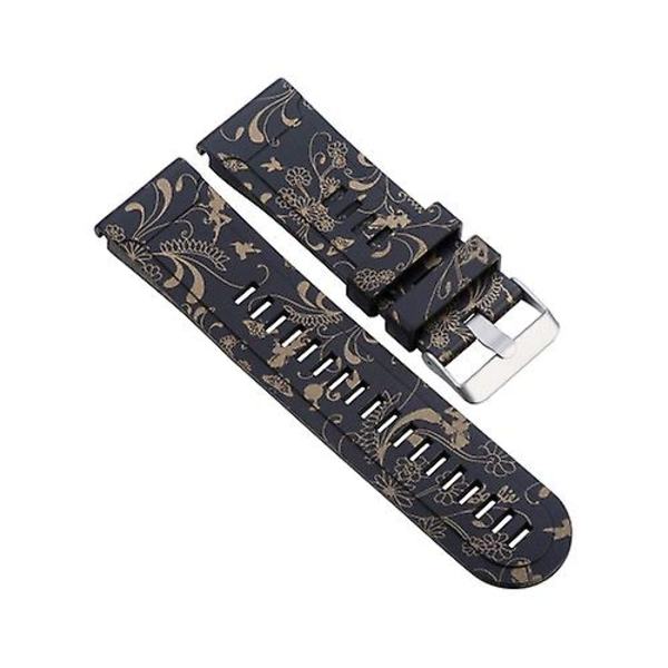 For Garmin Fenix ​​5x 26mm / Fenix3 Hr silikonklokkebånd PNB Black Gold Flowers)