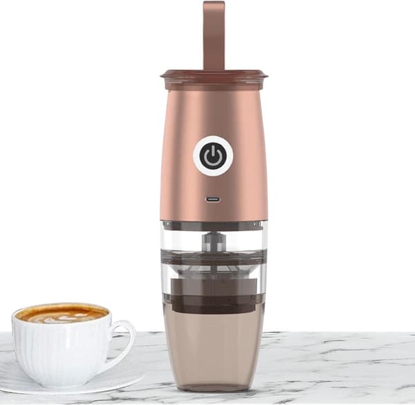 Elektrisk kaffekvarn, 7,4V, 150ml, 5 malningsinställningar (Roseguld)