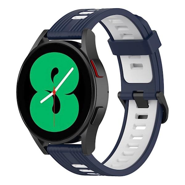 Samsung Galaxy Watch 5 Pro 45mm/Huami Amazfit Bip 3 Pro kaksivärinen 20mm silikoniranneke, raidallinen korvaava ranneke Midnight Blue   White