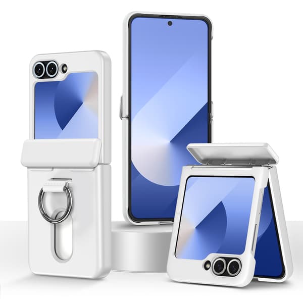 Etui til Samsung Galaxy Z Flip7, Central Axis Ring, Sammenfoldelig Kortholder White
