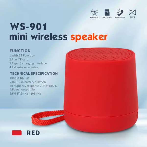 Bluetooth-højttaler Ws-901 Fm, afspil Tf-kort (rød)