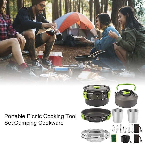 Camping Köksredskap Bärbar gryta Kopp Teaport Set Vikbar utomhusmatlagning Set Vandring Picknick Tablewa green