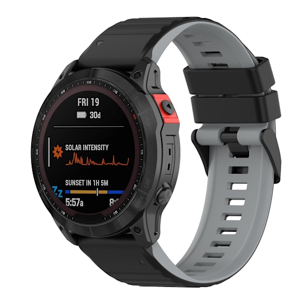 Silikonklokkebånd Tofargede horisontale striper Rem for Garmin Fenix 7 Pro Black Grey