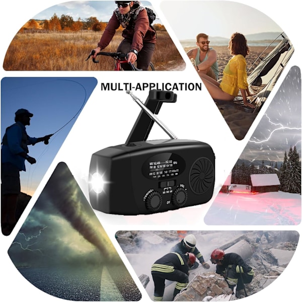 Aurinkokäyttöinen käsikampi-radio 6000Mah Led-taskulampulla, Am Fm Noaa -sääradio (musta)