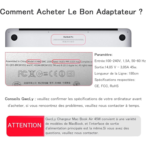 Laddare för MacBook Air 11\" 13\" A1436 A1466 A1465 A1435 45W nätadapter
