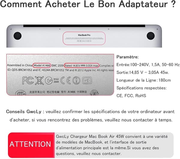 Oplader til MacBook Air 11\" 13\" A1436 A1466 A1465 A1435 45W strømadapter