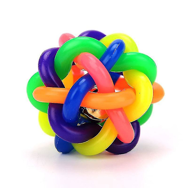 10 cm färgglad vävd Bell Ball Hundleksak Ljud Molar Gummi Regnbågsboll Pet Toy Ball