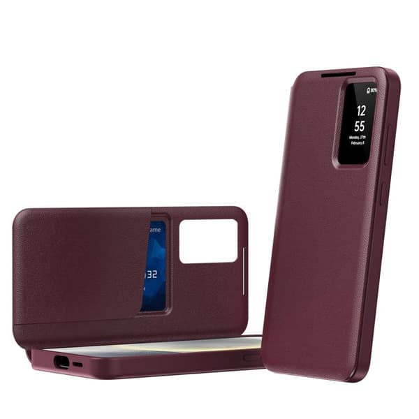 Etui til Samsung Galaxy S26 Plus, Smartvindu med kortinnsetting Wine Red