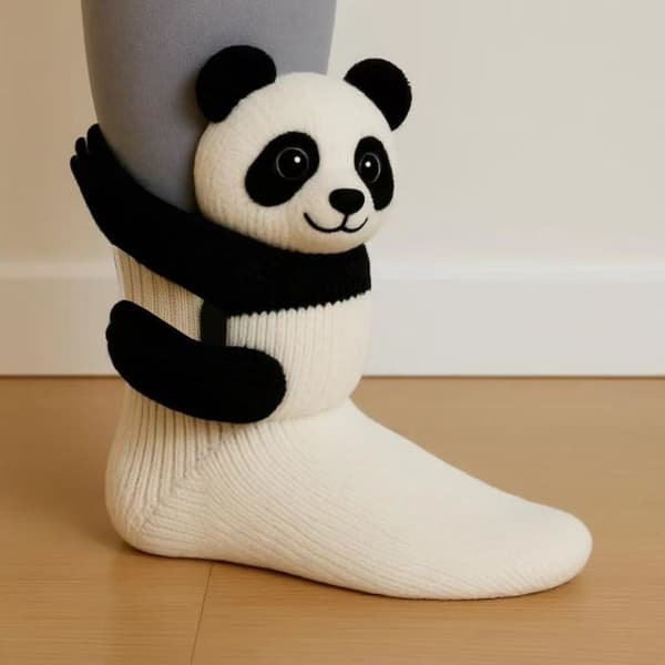 Sokker - 3D Strikket Dyremotiv Til Kvinder (Panda)