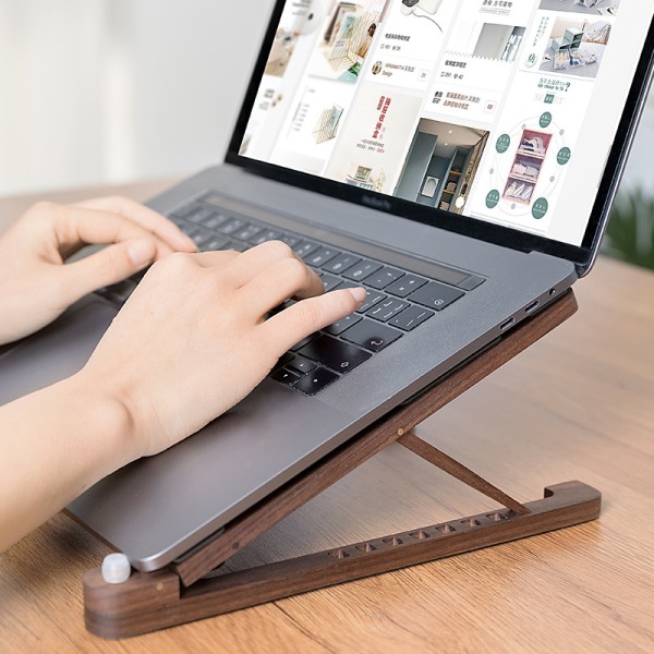 Wood bærbar stativ Sammenleggbar 8 nivåer Høydejusterbar bærbar bærbar holder Datamaskinstøtte for MacBook Air Pro 11-17 brown