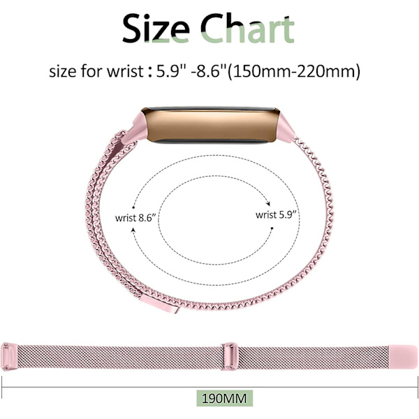 Mesh i rostfritt stål Justerbar armbandsrem för Fitbit Luxe/luxe Special Edition Fitness Tracker Damer Herr (champagne Guld) Rose Pink