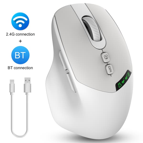 Gamingmus, med OLED-skærm, Bluetooth- og USB-dobbeltforbindelse, støjsvagt design (hvid)