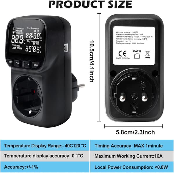 Digital temperaturkontrollerkontakt, med sensor, display