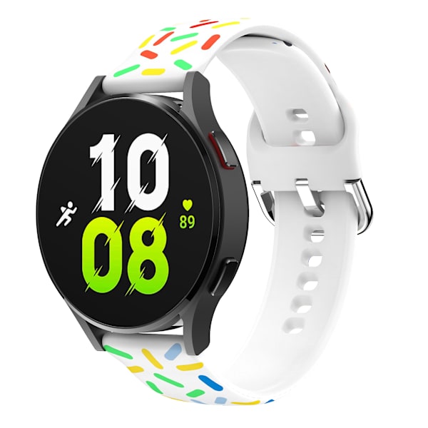 20mm klokkearmbånd for Samsung Galaxy Watch6 / Watch6 Classic / Watch 5 Pro / Watch4 Classic, mønstret silikonrem armbånd White Rainbow
