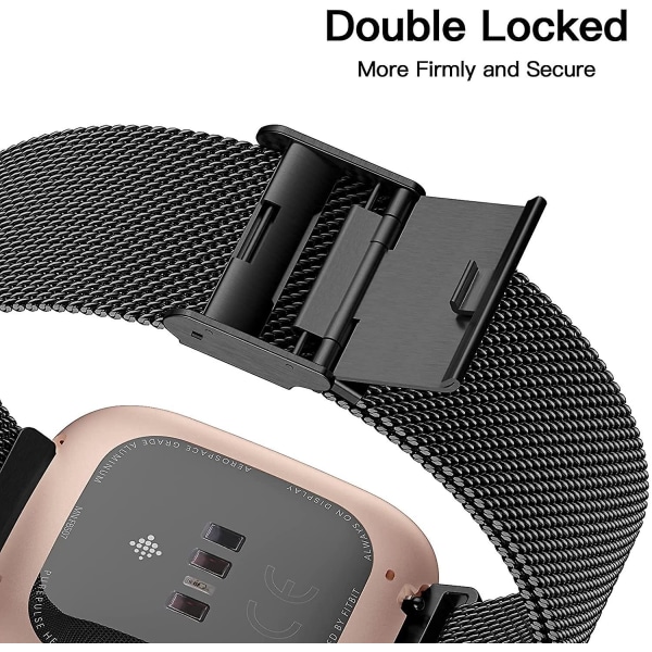 Fitbit Versa/fitbit Versa 2 Bånd Til Damer Mænd, Justerbar Rustfri Black