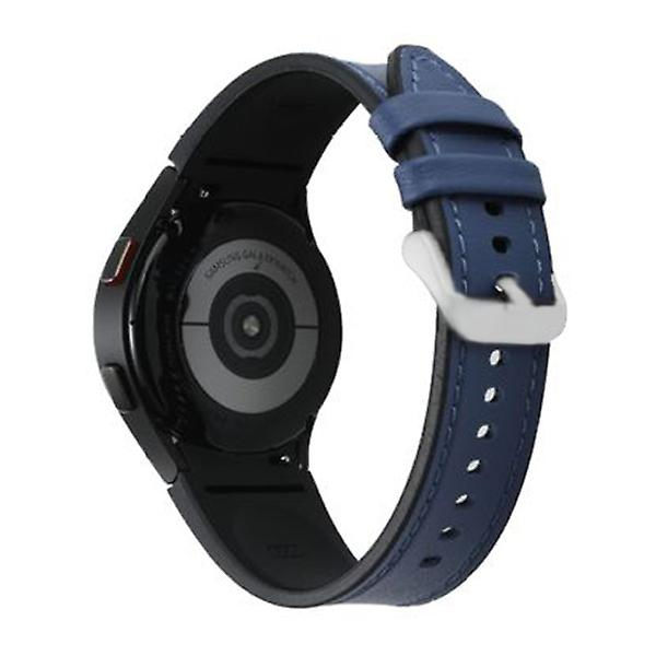 Læderrem til Samsung Galaxy Watch 4 Classic 44mm 40mm Ingen huller Silikone+læderarmbånd Correa Galaxy Watch 4 5 Pro Band Galaxy Watch 4 40-44M-L blue-silver