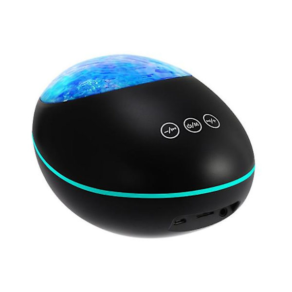 Ocean Wave Night Light-projektor, 8 farvetilstande, indbygget musikafspiller, fjernbetjening og timer (sort)