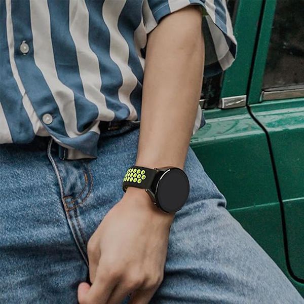 KLB-SSGJ-004 Samsung Gear Sport / Samsung Gear S2 Classic -silikoniranneke 20 mm:n soljella varustettu rannekoru Grey  Yellow