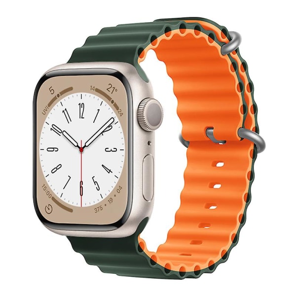 Ocean Rannekoru Apple Watch Ranneke 44mm 40mm 45mm 41mm 49mm 42mm 38mm Älykello silikonihihna Iwatch Ultra Series 7 6 3 Se 8 42 44 45 49mm Dark green-orange