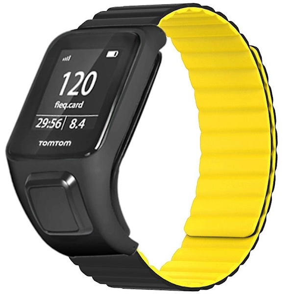 Silikoninen magneettinen ranneke TomTom Runner 2 / 3 / Spark / Adventurer -kellolle, kotelolla Black Yellow