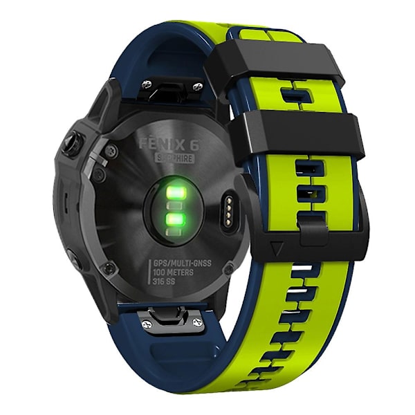 Til Garmin Descent G1/Fenix 7/Fenix 6 Pro/Fenix 5 Plus Dual Color Silikonurrem Smart Watch Rem 22mm Lime Blue