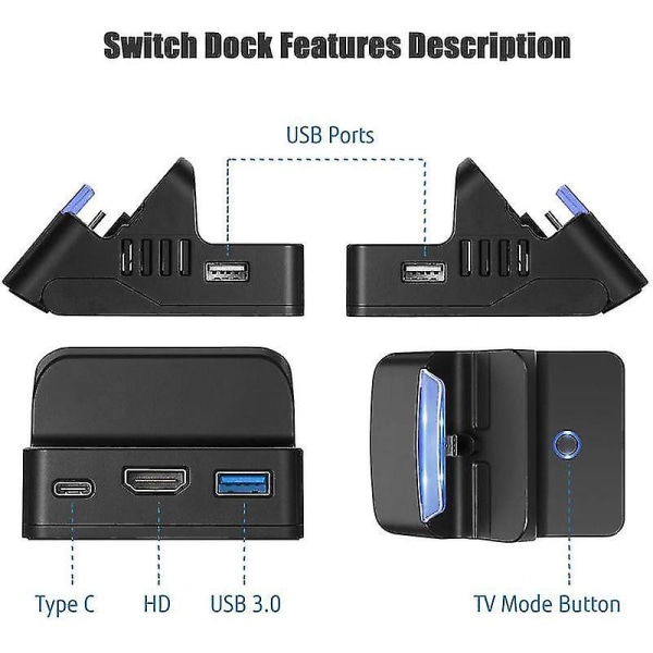 Kannettava lataustelakkateline Nintendo Switchille/lite TV:lle Hdmi-yhteensopiva videomuunnossovitin USB laturiasema