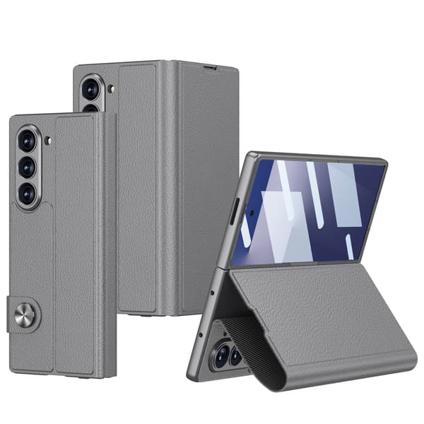 Etui til Samsung Galaxy Z Fold7, foldbart hængsel flip læder med 2 kortpladser (grå)