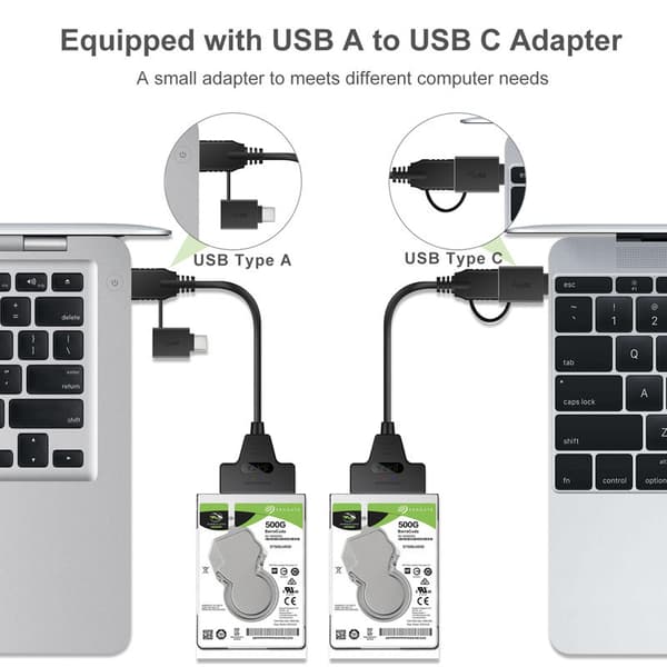 Adapter - Typ C & Usb 3.0 Hane Till Sata 22Pin 2.5\" Hårddisk Ssd Adapterkabel