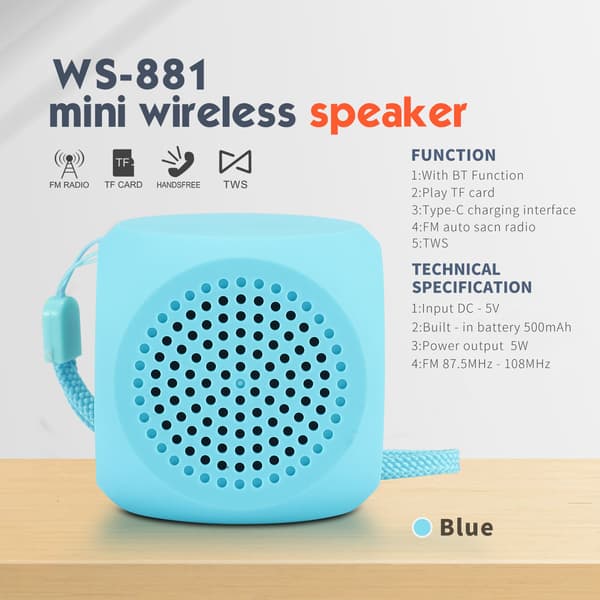 Bluetooth-højttaler Ws-881 Mini Tws5W 500Mah (Blå)
