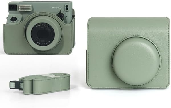 Fodral - För Instax Wide 400, Retro PU-läderfodral med axelrem (grön)