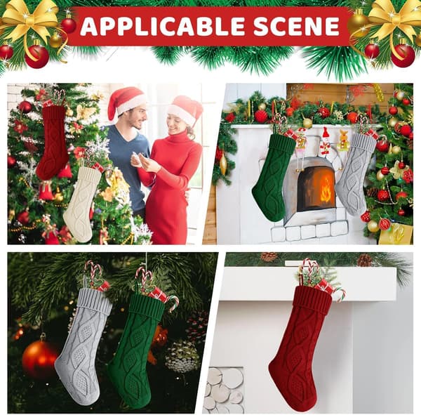 Julstrumpa 4-pack, 45 cm stor kabelstickad strumpa (röd) Red 4 Pcs
