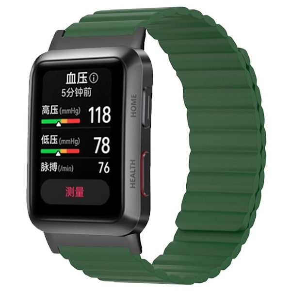 Magnetisk justerbar silikon+metall klokkestropp erstatning for Huawei Watch D Army Green