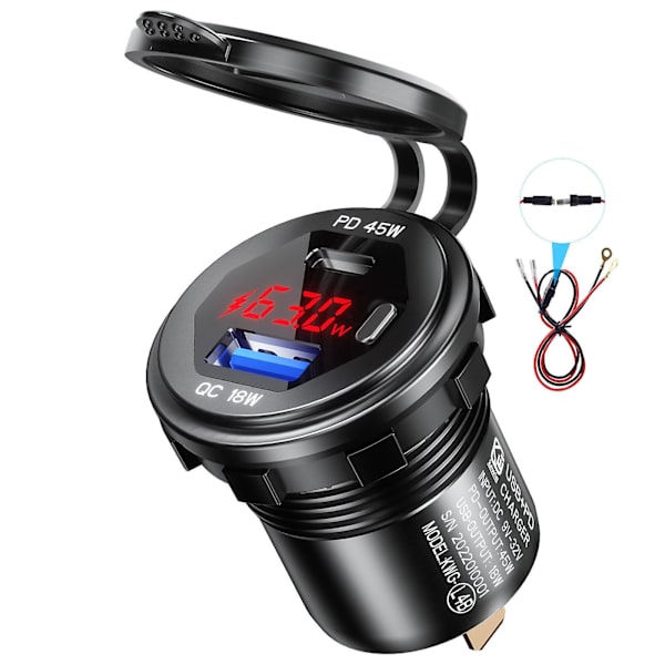 45w Typ C Pd+18w för Qc 3.0 Usb-laddare med switch voltmeter telefonladdning så Red