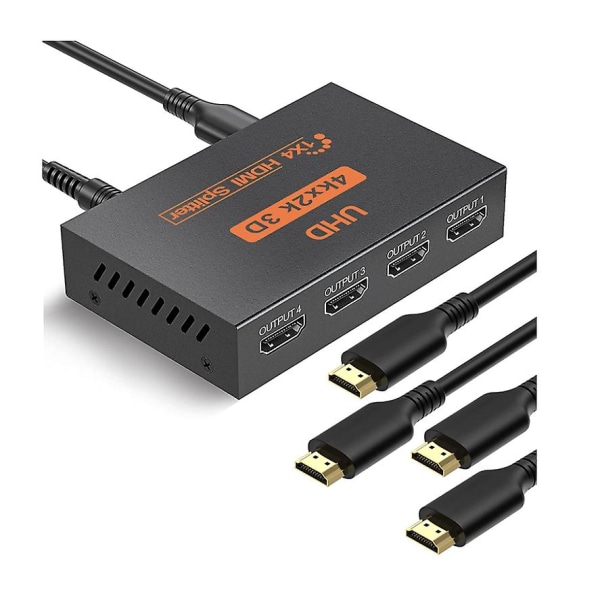 4K HDMI Splitter, HDMI Splitter 1 Input 4 Output Support 3D 4K 1080P, HDMI Splitter Duplicate/ Mirror Screen Only (svart)
