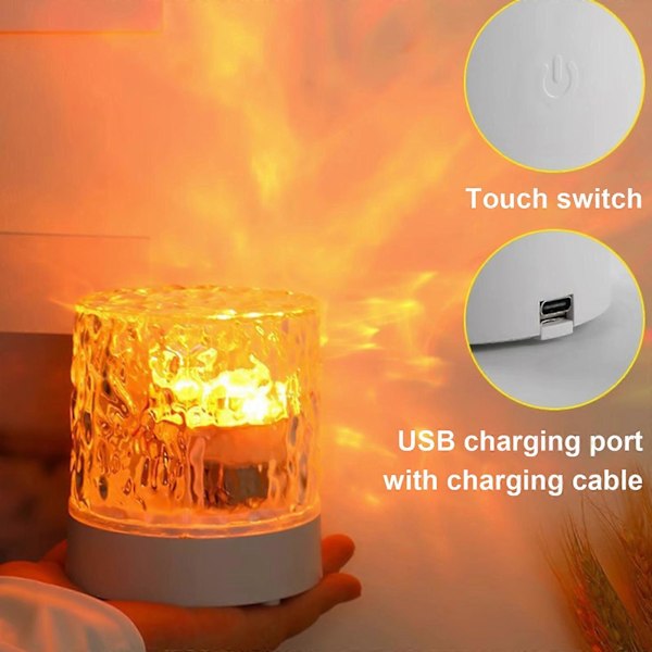 LED Kristalllampa, Kristall Sänglampa, 3 Färger Touchkontroll, USB Bordlampa Med Fjärrkontroll