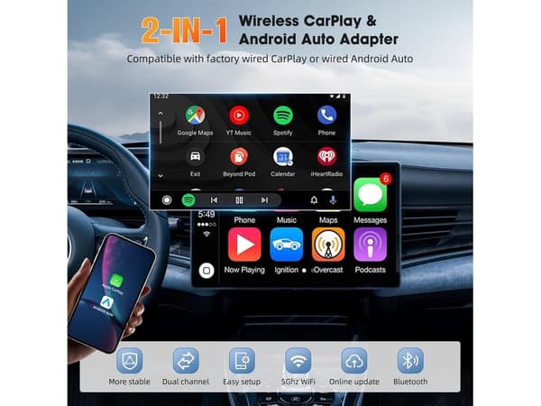 Carplay Adapter 2-i-1, Til Biler Med Carplay, Til iOS 10 Og Android 11