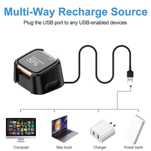 Smart Watch Oplader Tpe Og Silikone Erstatning Usb Ladekabel Dock Stand Til Fitbit Versa 2
