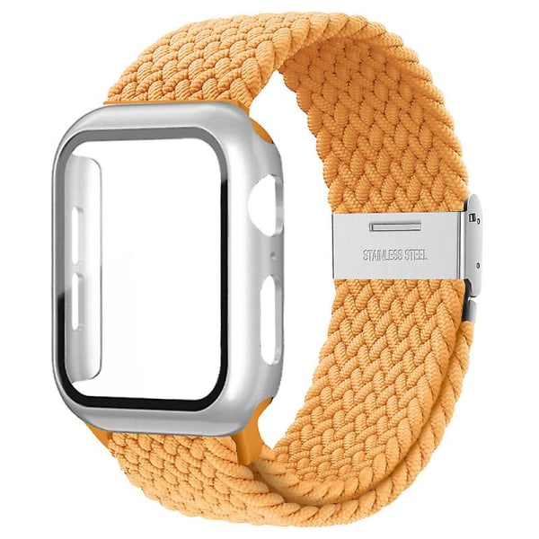 Flettet solo-løkke for Apple Watch-bånd 44 mm 40 mm 45 mm 41 mm 42 mm 38 mm Veske+stropp Nylon Elastisk armbånd Iwatch Serie 3 5 6 Se 7 8 38mm series 321 Maize