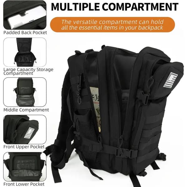 Taktisk Ryggsäck Stor 3P Assault Bag 45L Black