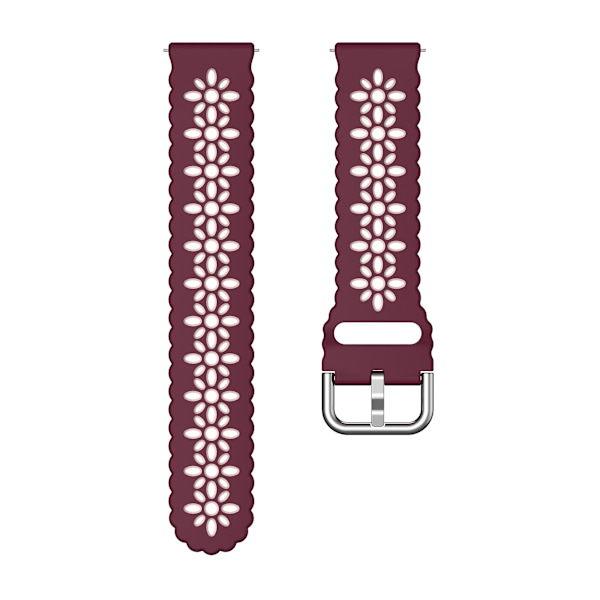 Silikonarmband 20 mm med blommigt hål och tvåfärgad design, kompatibel med Garmin Vivomove 3s / Samsung Gear Sport / Huawei Watch Gt 2 42 mm Wine Red  Pink