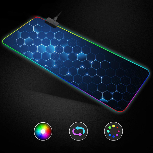 Liukumaton Rgb-hiirimatto 14 led-valot Näppäimistöalusta Pelihiiri Karttamatto Honeycomb