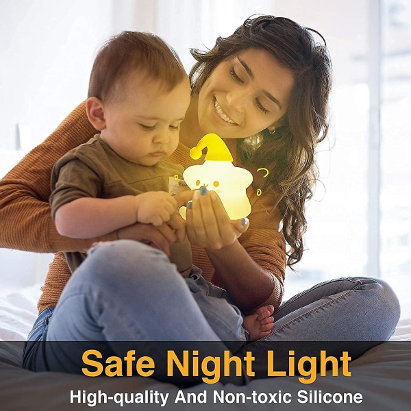 Söt baby för barn, 7 färgskiftande stjärnnattlampor, bärbar silikonstjärna nattlampa, laddningsbart batteri